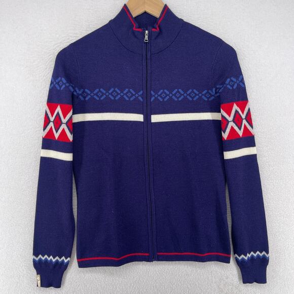 MEISTER Sweater Women S Fair Isle Southwestern Full Zip Cardigan Wool Blend Blue - Picture 1 of 14